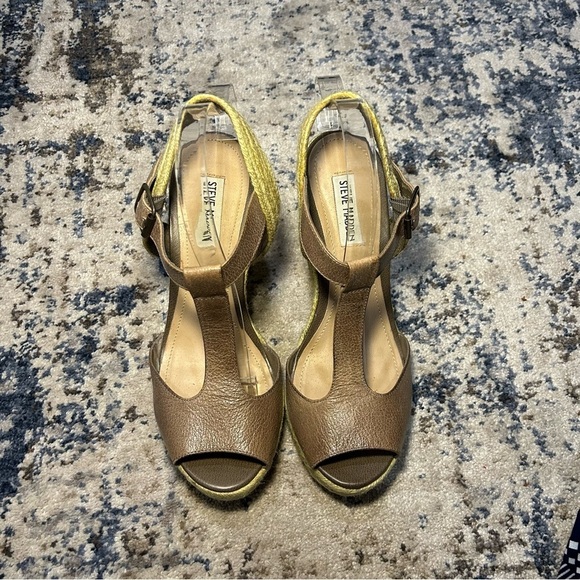 Steve Madden P-Wade Taupe Tan T-Strap Espadrille Wedge Sandals Size 10 - Picture 5 of 12